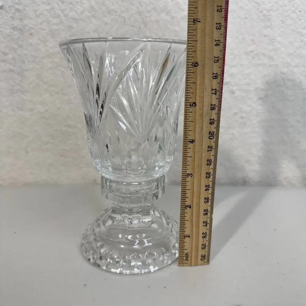 VTG Silhouette Fifth Avenue Lead Crystal Glass Hurricane Candle Holder 2 Piece